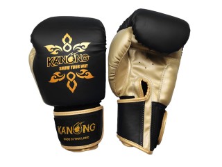 「Kanong」ボクシングキックボクシング用ボクシンググローブ : （タイデザイン） 黒/金色