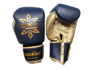 「Kanong」ボクシングキックボクシング用ボクシンググローブ : （タイデザイン） 紺/金色