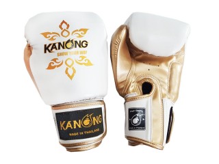 「Kanong」ボクシングキックボクシング用ボクシンググローブ : （タイデザイン） 白/金色