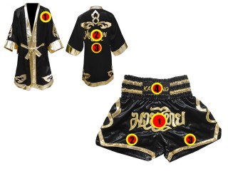 「Kanong」ボクシングキックボクシングムエタイ用ボクシングガウンとボクシングパンツ : モデル 121-黒