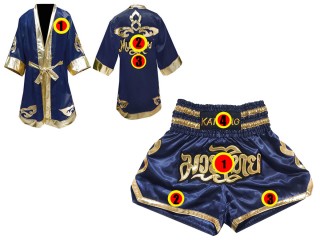「Kanong」ボクシングキックボクシングムエタイ用ボクシングガウンとボクシングパンツ : モデル 121-紺