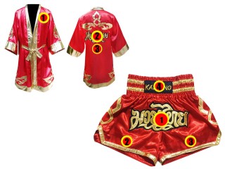 「Kanong」ボクシングキックボクシングムエタイ用ボクシングガウンとボクシングパンツ : モデル 121-赤
