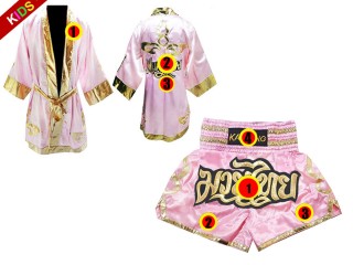 「Kanong」ボクシングキックボクシングムエタイ用ボクシングガウンとボクシングパンツ 子供服 : モデル 121-ピンク