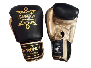 「Kanong」ボクシングキックボクシング用ボクシンググローブ : （タイデザイン） 黒/金色