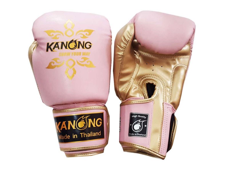 「Kanong」ボクシングキックボクシング用ボクシンググローブ : （タイデザイン） ピンク/金色