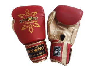 「Kanong」ボクシングキックボクシング用ボクシンググローブ : （タイデザイン） 赤/金色