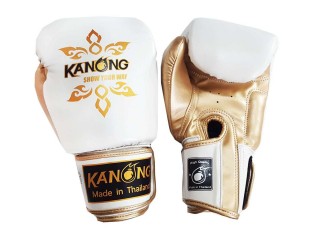 「Kanong」ボクシングキックボクシング用ボクシンググローブ : （タイデザイン） 白/金色