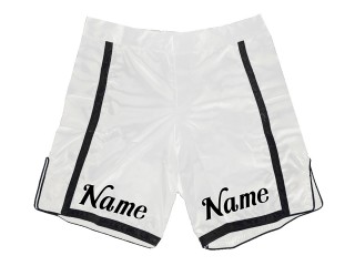 名前またはロゴ入りのカスタム デザイン MMA ショーツ : ホワイト - ブラック