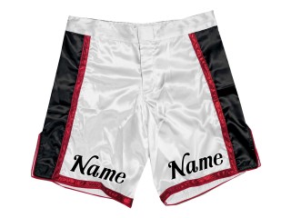 名前またはロゴ入りのカスタムデザイン MMA ショーツ : ホワイト - レッド