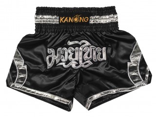 Kanong キックボクシングショーツ : KNS-144-黒-銀色