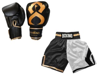 ボクシンググローブ 本革 +（オーダーメイド）ボクシングショーツ : KNCUSET-202-黒、白
