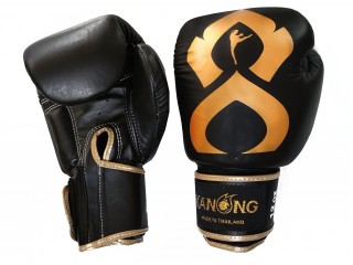 「Kanong」ボクシンググローブ 本革 : "Thai Kick" 黒-金色