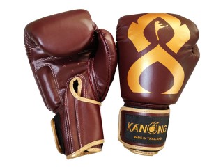 「Kanong」ボクシンググローブ 本革 : "Thai Kick" あずき色-金色