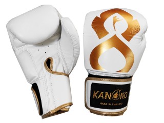「Kanong」ボクシンググローブ 本革 : "Thai Kick" 白-金色