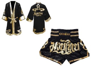 「Kanong」ボクシングキックボクシングムエタイ用ボクシングガウンとボクシングパンツ : モデル 121-黒
