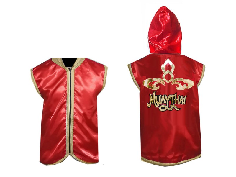 「Kanong」（オーダーメイド）ノースリーブのフード付きジャケット : 赤 （タイデザイン）
