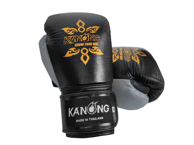 「Kanong」ボクシンググローブ 本革 : 黒/灰色