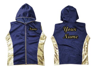 「Kanong」（オーダーメイド）ノースリーブのフード付きジャケット : 紺/金