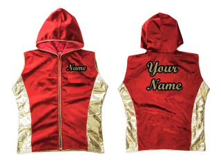 「Kanong」（オーダーメイド）ノースリーブのフード付きジャケット : 赤/金