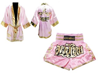 「Kanong」ボクシングキックボクシングムエタイ用ボクシングガウンとボクシングパンツ : モデル 121-ピンク