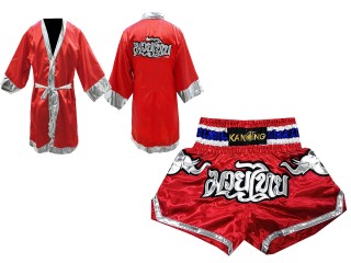 「Kanong」ボクシングキックボクシングムエタイ用ボクシングガウンとボクシングパンツ : モデル 125-赤